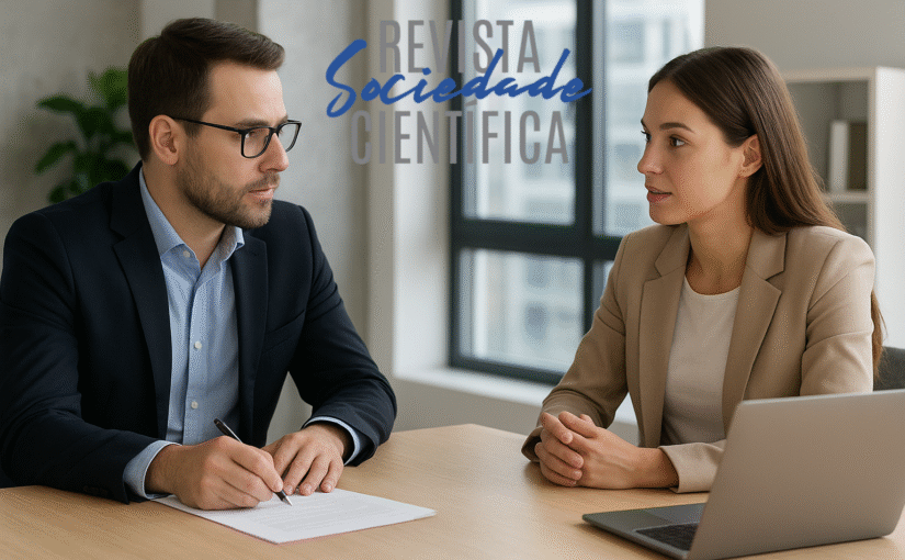 Reunião profissional entre dois colegas em escritório moderno, representando discussão sobre estabilidade no emprego de diretores de cooperativas.
