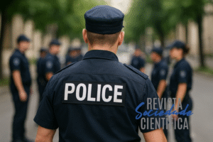 Grupo de agentes de segurança pública em treinamento, simbolizando disciplina, cidadania e formação democrática.