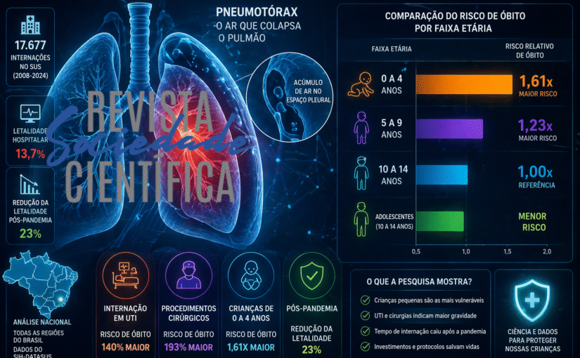 Crianças de até 4 anos têm 61% mais risco de morrer por pneumotórax no Brasil, revela estudo com 16 anos de dados